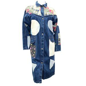 *UNIQUE* VINTAGE Custom Designed OOAK Denim Reworked Trench Coat OS